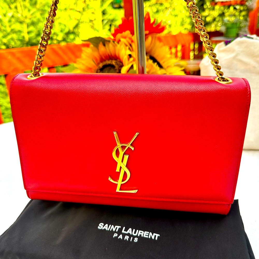 ❤️YSL GRAIN De POUDRE MEDIUM MONOGRAM KATE SATCHEL RED❤️
